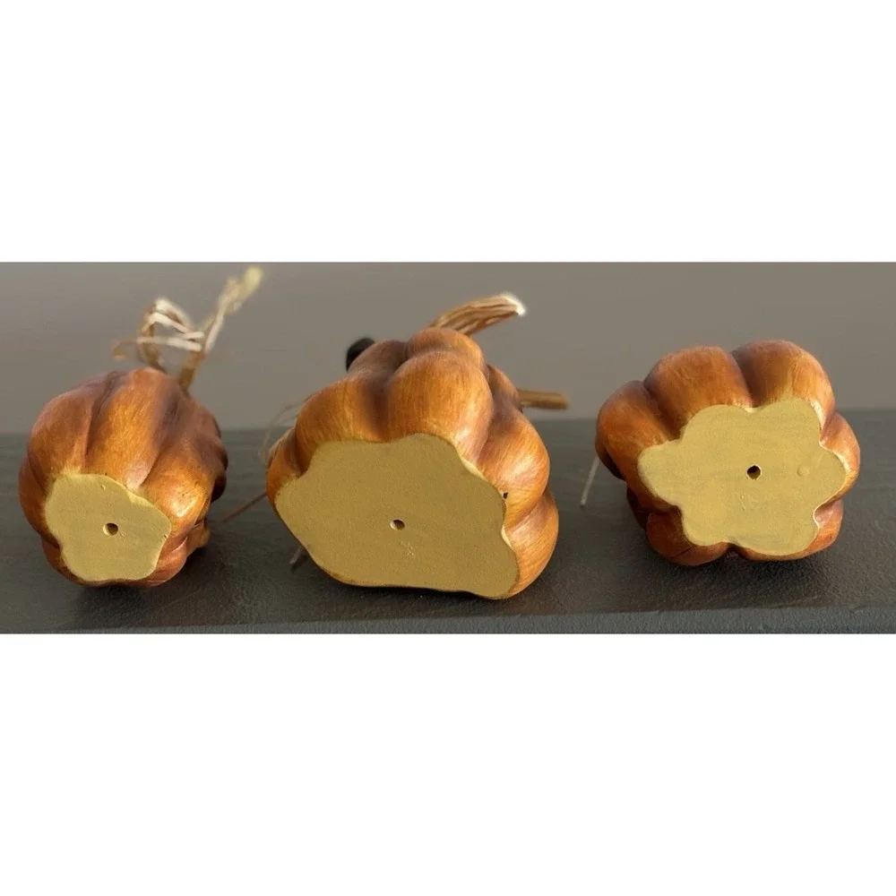 Set of 3 Small Halloween Expressive Pumpkins Decor Human Face Grumpy Gus Resin